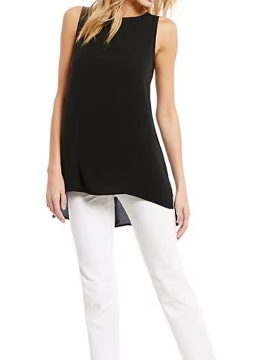 Eileen Fisher Tops - Eileen Fisher Silk Black Tunic Top, High Low Hem, Size XL 14 16